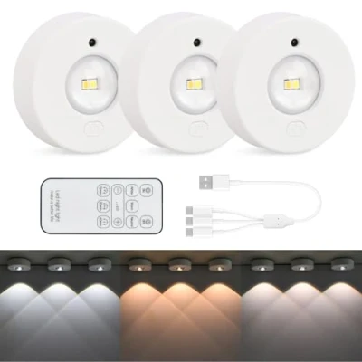 Immagine di Mapille 3 Pezzi Lampada LED Sottopensile Cucina, Luci Armadio con Telecomando, Luce Vetrina Senza Fili, RGB Notturna Ricaricabile USB per Scale Cucina Corridoio
