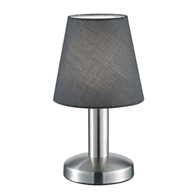 Immagine di Trio Lampada da tavolo Mats II 599700142, metallo nichel opaco, paralume in tessuto grigio, escl. 1x E14, On/Off Touch