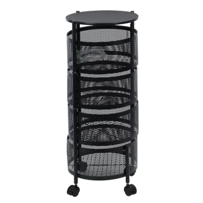 Immagine di cadciehe Carrello portaoggetti da cucina, cestino rotante circolare, grande scaffale con ruote a 360 gradi, ripiano in filo metallico per frutta e verdura coperchio superiore soggiorno,