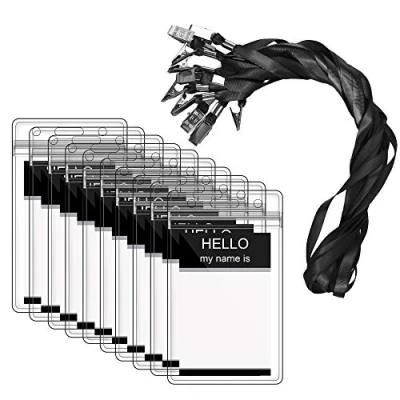 Immagine di Zalava Portabadge da Collo con Cordino in Nylon Verticale Porta ID Badge Impermeabile e Trasparente per Affari, Esposizione, Ufficio Scuola, Confezione 40 Set, Nero