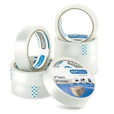 Immagine di Rapesco 1808 Nastro Adesivo Trasparente, Rotoli da 25 mm x 66 m, Ricariche di Nastro, Confezione 8