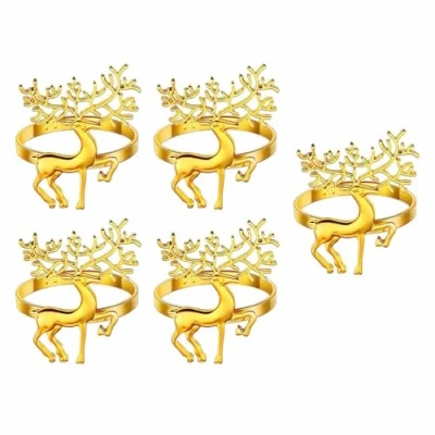 Immagine di 5 Pezzi Portatovaglioli Natalizi, Anelli Porta Tovaglioli con Renna, in Lega Natalizia, per la Decorazione Della Tavola, Matrimonio, Natale, Ringraziamento