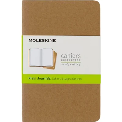 Immagine di Moleskine Cahier Journal, Set 3 Quaderni con Pagine Bianche, Copertina in Cartoncino Cucitura Cotone Visibile, Colore Marrone, Formato Pocket 9 x 14 cm