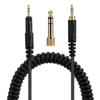 Immagine di ATH M40X M50X M70X cavo Audio di ricambio compatibile con cuffie Technica, 3,5 mm (6,35 mm) su jack stereo da 2,5 mm, a spirale, 1,4 m, colore: Nero