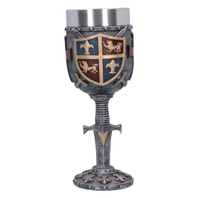 Immagine di Nemesis Now Calice araldico 20 cm, resina, argento, spada e scudo, collezione storica, regalo medievale, inserto in acciaio inox rimovibile, colato resina di alta qualità, sapientemente dipinto a