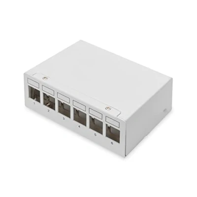 Immagine di DIGITUS Pannello Patch modulare da Tavolo 6 Porte Schermato Montaggio o a Parete Gestione dei Cavi Integrata di distribuzione con modulo Keystone Grigio Chiaro