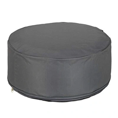 Immagine di Relaxdays sgabello gonfiabile, pouf da esterno per campeggio e giardino, rotondo, pouf, AxP: 26 x 56 cm, grigio scuro, 1 pezzo