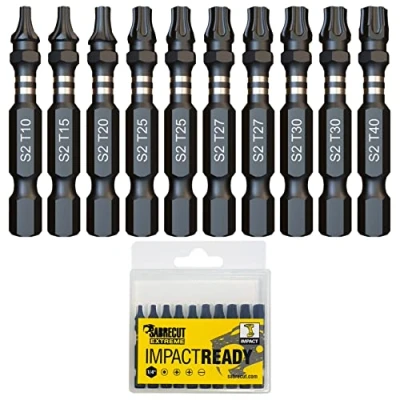 Immagine di 10 x SabreCut SCTKA10 50 mm T10 T15 T20 T27 T30 T40 Set di punte per cacciavite a percussione Torx estremità singola 15 20 27 30 40 Heavy Duty con scatola immagazzinaggio