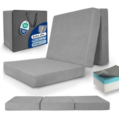 Immagine di Beautissu Premium L Materasso pieghevole 80x200 cm Letto per gli ospiti spessore extra 14 schiuma viscoelastica Livello rigidità H3 elevato comfort lavabile Grigio
