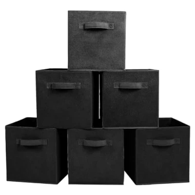 Immagine di Powerking Cestini portaoggetti, cubi portaoggetti Pieghevoli in Tessuto e cassetto per riporre Gli Oggetti Stoffa Armadio Giocattoli (Nero, 6)