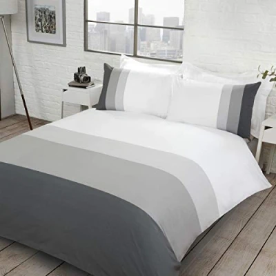 Immagine di Sleepdown Set di biancheria da letto reversibile con copripiumino e federe, colore grigio, per super king size (220 x 260 cm), misto cotone