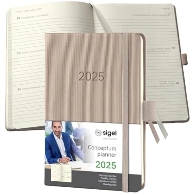 Immagine di SIGEL C2561 Conceptum Agenda settimanale 2025, circa A6, taupe, copertina rigida, 2 pagine = 1 settimana, 176