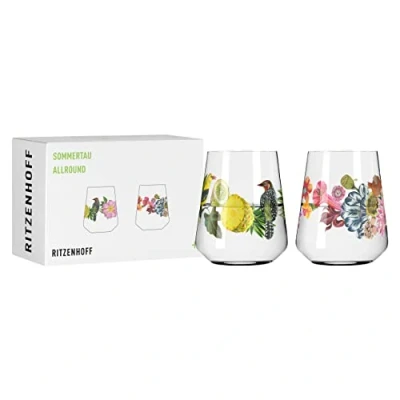 Immagine di Ritzenhoff 2932001 Set di 2 bicchieri universali da 500 ml, serie Sommerau Allround, stile floreale, multicolore, made in Germany