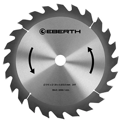 Immagine di EBERTH lama sega circolare disco per in acciaio con denti metallo duro tagli di legno (diametro 315 mm, foro 30 spessore 2,0 larghezza taglio 3,0 24 denti)