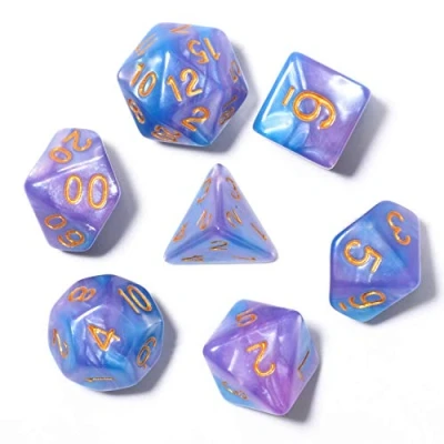 Immagine di Dadi Poliedrici Per Giochi di Società Set perlati da tavolo Serie D20 DND Doppi colori all&#039;interno (7 pezzi)