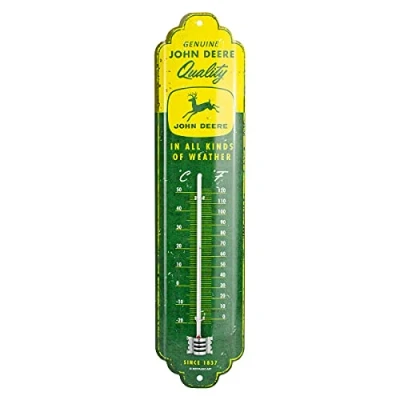 Immagine di Nostalgic Art Termometro analogico John Deere all Kinds of Weather Idea Regalo per Amanti dei trattori, in Metallo, Design Vintage, 6,5 x 28 cm