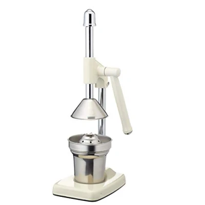 Immagine di KitchenCraft Living Nostalgia Robusto Spremiagrumi a Pressa Manuale, Tazza Raccoglitore e Colino Sicuri in Lavastoviglie, Pressione fino 360 kg, Crema