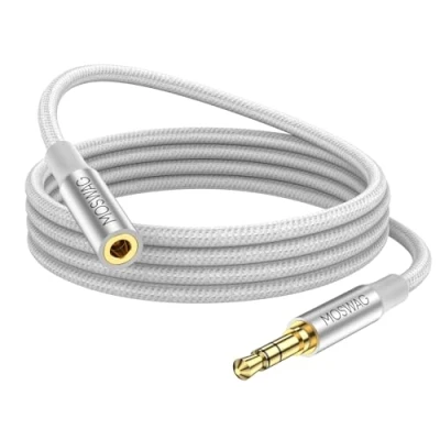 Immagine di MOSWAG 5M Cavo di prolunga da 3,5 mm Audio Adattatore stereo maschio a femmina intrecciato in nylon compatibile per casa/auto, smartphone, cuffie, tablet