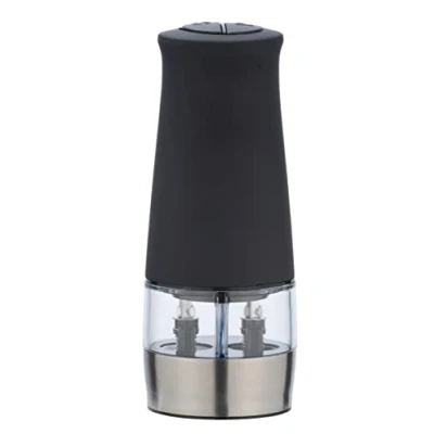 Immagine di Wenko Macina Sale e Pepe Elettrico, Elegante Combinazione 2in1 per macinare a 1 Pulsante, con macinino in Ceramica Luce, batterie, 7x17,5x6cm, Nero