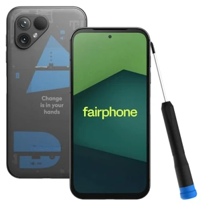 Immagine di Fairphone 5 5G Smartphone sostenibile (display da 6,46, doppia fotocamera 50 MP, 8 GB/256 GB, 4200 mAh, Android 14) incl. edizione trasparente