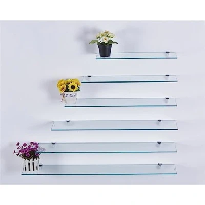 Immagine di Euro Tische mensola da bagno in vetro, 50 x 17,8 cm, doccia con vetro di sicurezza ESG 6 mm e supporti metallo, diverse dimensioni (trasparente)
