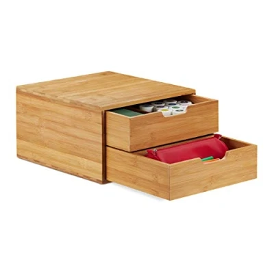 Immagine di Relaxdays Cassettiera Portaoggetti in bambù, Organizer con Cassetti, Effetto Naturale, da Scrivania, HLP 18 x 30 31 cm, Color Legno Naturale