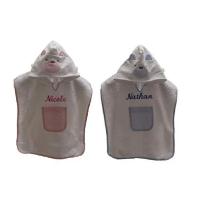 Immagine di Asciugamano con Cappuccio Neonato Morbido Accappatoio Poncho in Spugna Cotone Personalizzato Nome Ricamato (rosa)