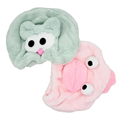 Immagine di Abcsea 2 Pezzi Asciugamano Capelli Turbante, da Bagno per Capellii, Turbanti Asciugacapelli, Asciugare I Capelli, Elfo Verde e Grandi Labbra Rosa