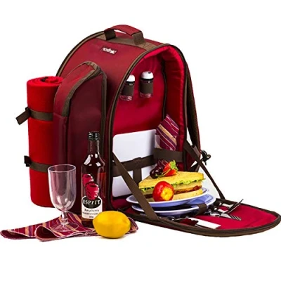 Immagine di Apollo walker Zaino da picnic per 2 persone, colore rosso, borsa frigo con stoviglie e coperta in pile