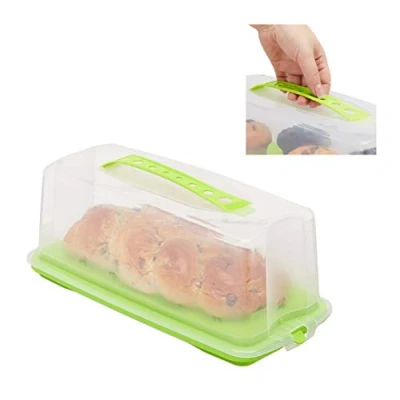 Immagine di Relaxdays Contenitore per Dolci, Rettangolare, con Manico, Plum Cake &amp; Torte HxLxP: 15x37x16 cm, Verde/Trasparente