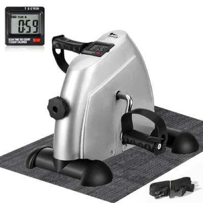 Immagine di himaly Mini cyclette portatile a pedale per la casa, palestra, fitness, gambe e braccia, resistenza regolabile con display LCD, donne uomini