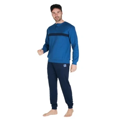 Immagine di AUSTRALIAN Pigiama Lungo Uomo in Caldo Cotone Vari Modelli E Taglie dalla M alla 2XL, Maschile (2XL (52), AI731 Bluette/blu Scuro)