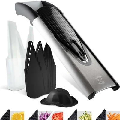 Immagine di Börner Affettaverdure V6 (Set Iniziale) Mandolina in Acciaio Inox a V Tagliaverdure Regolabile per Verdure &amp; Frutta Fette, Strisce Julienne, Bastoncini Grattugia