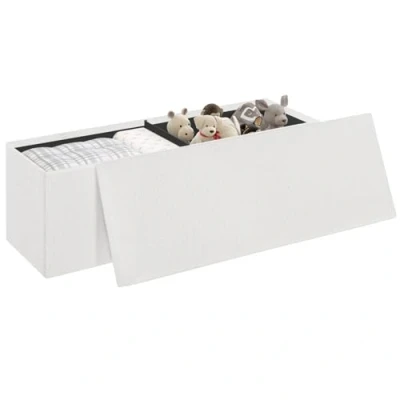 Immagine di eSituro Pouf Contenitore Rettangolare, Panca Portaoggetti con Coperchio Rimovibile, Cassapanca Pieghevole da Interno per Camera Letto, Poggiapiedi in Pile, Bianco, 110x38x38cm