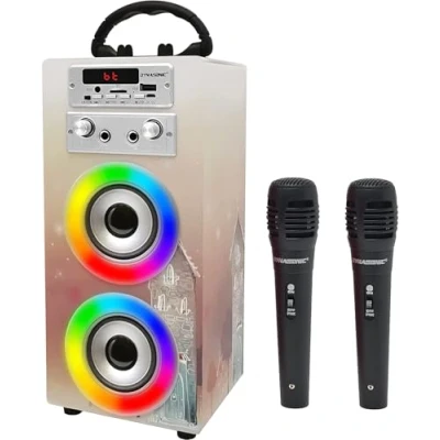 Immagine di DYNASONIC Macchina Karaoke Portatile, 2 Microfoni, Altoparlante Bluetooth, Luci, Lettore USB e SD (025 19)