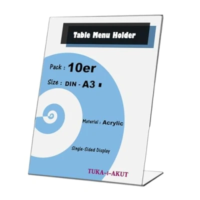 Immagine di TUKA 10x Porta avvisi da Tavolo Inclinati, A3 Verticale Espositori, Supporto Pubblicitario Banco, per Menù, Carta, Informazioni, Documenti e Altro. 3mm Acrilico Trasparente, TKD8200