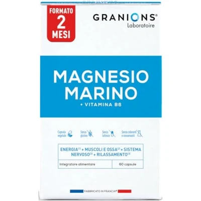 Immagine di Granions Magnesio Marino 300 mg, Stanchezza, Energia, Muscoli e Ossa, Equilibrio Nervoso, Stress, Combinato con Vitamina B6, 60 Capsule Vegetali, Integratore Alimentare