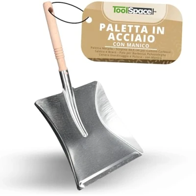 Immagine di ToolSpace Paletta in Metallo Zincato Manico Lungo Legno per Cenere, Rifiuti, Carbone, Caminetti Acciaio Inox Pulizia Casa, Pala Raccogli Camino, Nero Raggio