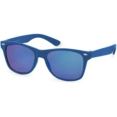 Immagine di styleBREAKER Occhiali da sole Nerd Kids con montatura in plastica e lenti policarbonato, design classico retrò 09020056, colore:Montatura Blu/Vetro Blu munito di specchi