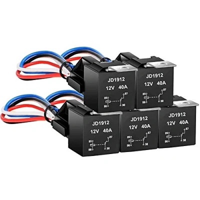 Immagine di Gebildet JD1912 Relè Universale con 12AWG Imbracatura di Socket, 12V 40A SPST 4 Pin Contatti Relay Relais per Auto Camion Motociclo Barca, Heavy Duty, Impermeabile (Confezione da 5)