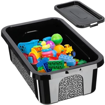 Immagine di KADAX contenitore rettangolare con coperchio, impilabile, scatola di plastica, salvaspazio (4,5 l, nero)
