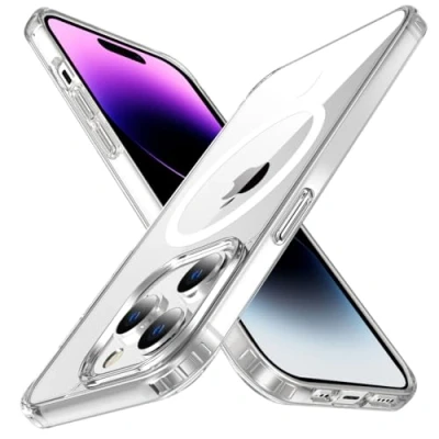 Immagine di Custodia Per iPhone 14 Pro 6.1 Pollici Compatibile con Mag Safe,Resistente ai Graffi, Struttura Protettiva Antiscivolo, Classico Stile Cover Trasparente