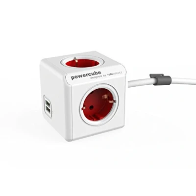 Immagine di Allocacoc PowerCube DuoUSB Extended DE Rosso, 4 prese con corrente di ricarica USB 2,1 A, bianco e rosso