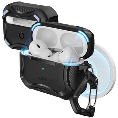 Immagine di ESR Cover per AirPods Pro 2/1 Generazione (2023/2022/2019), Custodia 2 (USB C/Lightning Cable), Adatto MagSafe, Chiusura Magnetica, Protezione Dalle Cadute, Nero