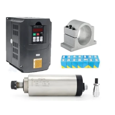 Immagine di RATTMMOTOR motore a mandrino, 2.2 Kw 220 V, raffreddato ad aria, con 14 pinze di serraggio ER20 e invertitore frequenza V VFD mandrino da 80 mm, supporto per fresatrice CNC