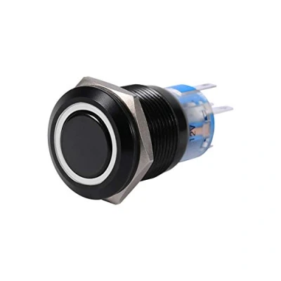 Immagine di Keenso Interruttore a pulsante scatto da 19mm 12V 24V, guscio nero in metallo Adatto per accensione/spegnimento autobloccante LED ad alto flusso 1NO1NC(bianca)