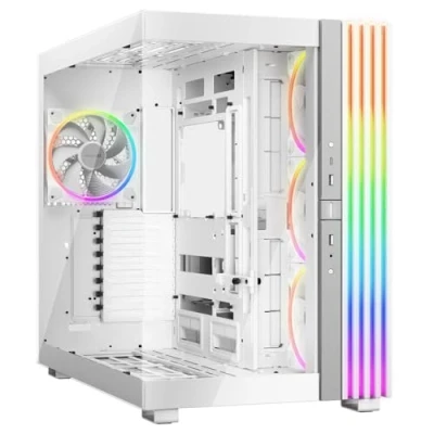 Immagine di be quiet! Light Base 900 FX White PC case, vista panoramica mozzafiato, show design Dual Chamber, striscia LED ARGB massiccia, 4 Wings PWM White, invertita e orizzontale