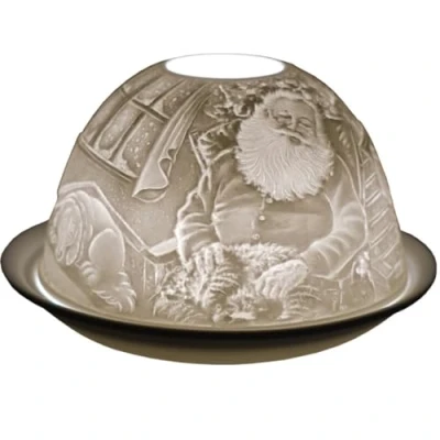 Immagine di Babbo Natale &amp; Dog Design, Porcellana Tealight Holder Dome, Uno splendido Cello Candle Proiezione di un&#039;immagine 3D. Utilizzare con candele profumate e non profumate. Ornamento