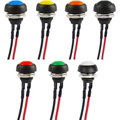 Immagine di RUNCCI YUN 12mm pulsante momentaneo,spst pulsante,pulsante rotondo,3A/250VAC, per Tromba Auto, Lampada da Tavolo,（Con linea）
