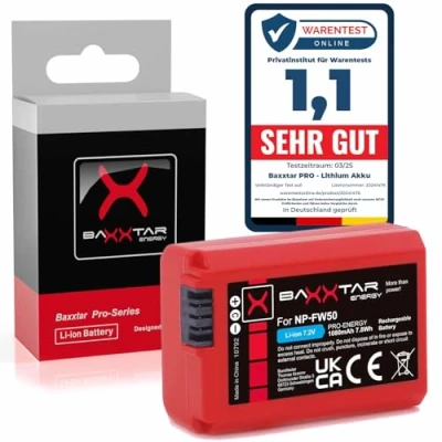 Immagine di BAXXTAR PRO batteria NP FW50 (reale 1080mAh) con Info Chip sistema di batterie intelligente 100% compatibile